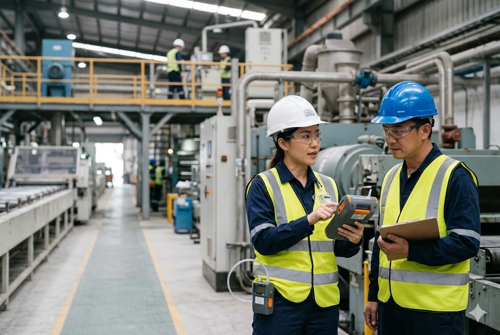 Occupational hygienist conducting workplace exposure monitoring