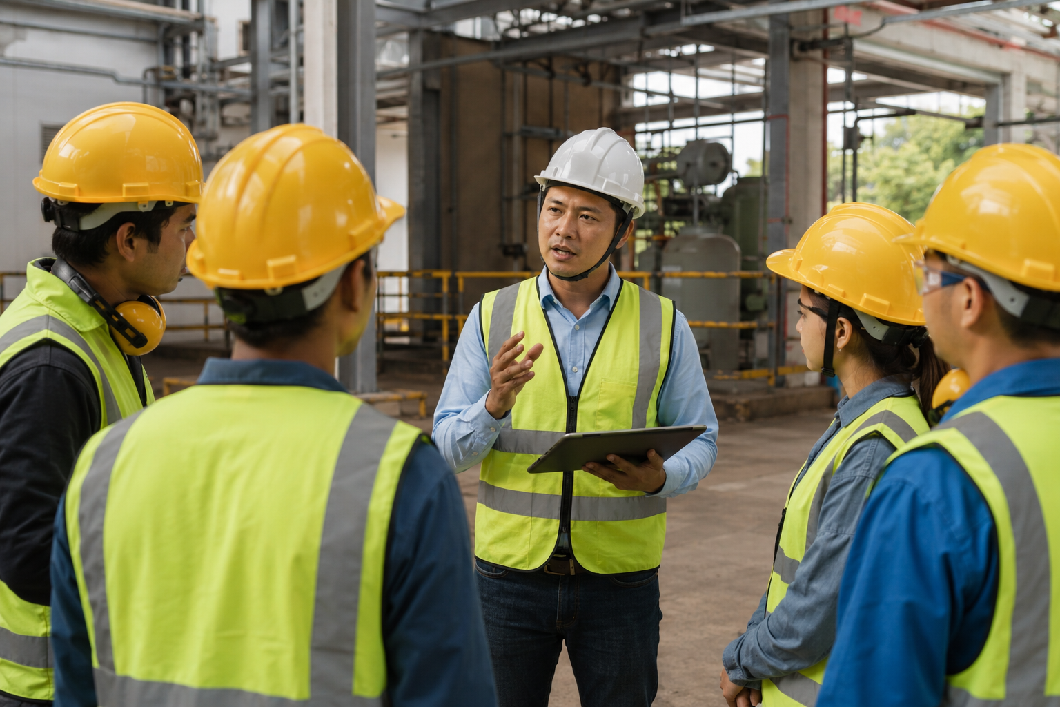 Safety training or toolbox meeting in a workplace